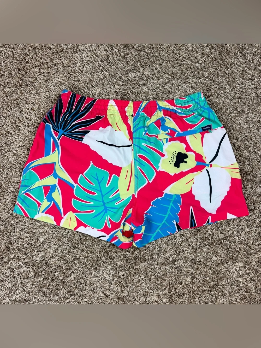 Chubbies Mens Red Tropical Floral Palm Leaf Swim Trunks XL 4” Inseam Lined
